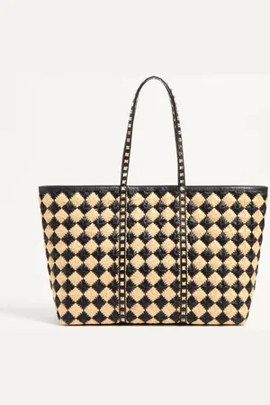 VALENTINO GARAVANI BOLSO DE COMPRAS ROCKSTUD DE GARAVANI CON BORDADO DE RAFIA Mujer UNI
