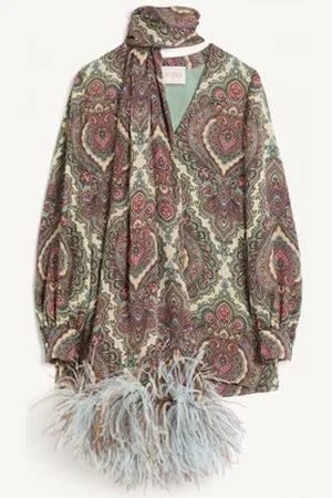VALENTINO TOP DE GEORGETTE CON ESTAMPADO VOYAGE IMAGINAIRE DE CACHEMIRA CON PLUMAS Mujer 36