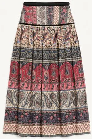 VALENTINO FALDA MIDI DE MUSELINA LAMÉ CON ESTAMPADO VOYAGE IMAGINAIRE Mujer 36