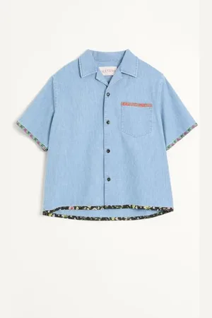 VALENTINO CAMISA DE BOWLING DE MEZCLILLA CON RIBETE FLOREADO Hombre 44