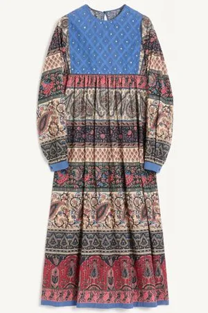 VALENTINO VESTIDO MIDI DE MUSELINA LAMÉ CON BORDADO Y ESTAMPADO VOYAGE IMAGINAIRE Mujer 36