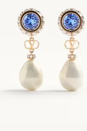 VALENTINO GARAVANI ARETES VLOGO SIGNATURE DE METAL ESMALTADO, PERLAS Y CRISTALES Mujer UNI