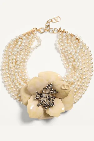 VALENTINO GARAVANI COLLAR FLEUR LUMINEUSE DE METAL, ESMALTE, PERLAS Y TELA Mujer UNI