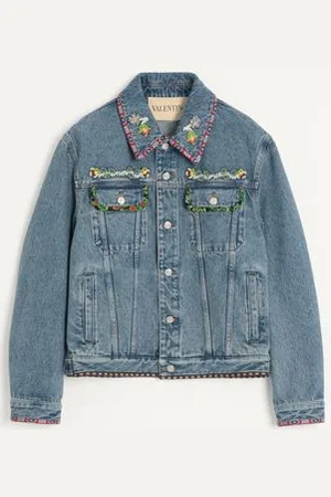 VALENTINO CHAQUETA DE MEZCLILLA CON BORDADO DE CUENTAS Y BORDES ESTAMPADOS Hombre 44