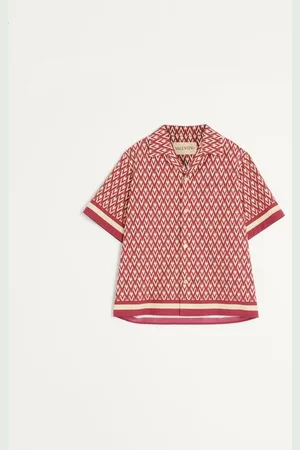 VALENTINO CAMISA DE BOWLING DE POPELINA DE ALGODÓN CON ESTAMPADO TOUTE LA V Hombre 44