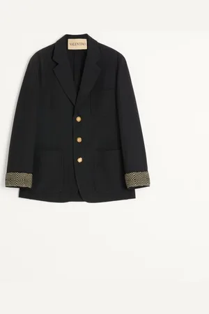 VALENTINO CHAQUETA DE LANA Y ALGODÓN CON RIBETES DE JACQUARD Y BOTONADURA SENCILLA Hombre 44