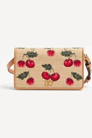 VALENTINO GARAVANI MINIBOLSO DE HOMBRO VLOGO SIGNATURE DE JACQUARD DE RAFIA CON MOTIVO CHERRYFIC Mujer UNI