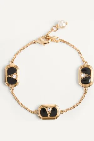 VALENTINO GARAVANI PULSERA OVALETE DE METAL, ESMALTE, CRISTALES Y PERLA SWAROVSKI® Mujer M