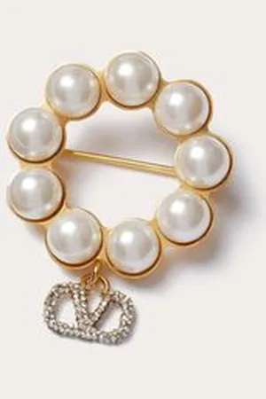 VALENTINO GARAVANI BROCHE DE METAL VLOGO SIGNATURE CON PERLAS Y CRISTALES SWAROVSKI® Mujer UNI