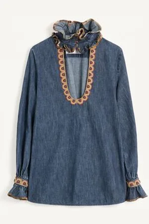 VALENTINO TOP DE CHAMBRAY BORDADO Mujer 36