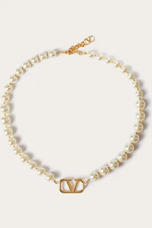 VALENTINO GARAVANI COLLAR VLOGO SIGNATURE DE METAL Y PERLAS SWAROVSKI® Mujer UNI