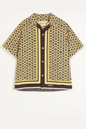 VALENTINO CAMISA DE BOWLING DE POPELINA DE ALGODÓN CON ESTAMPADO BULLES ROYALES Hombre 44