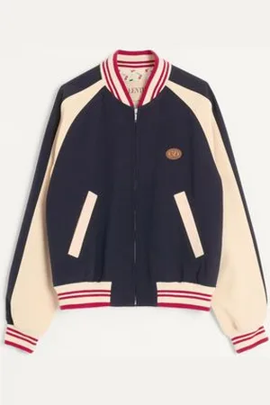 VALENTINO CHAQUETA BOMBER DE LANA Y ALGODÓN CON PARCHE DEL VLOGO Y CHAT DE LA MAISON Hombre 44