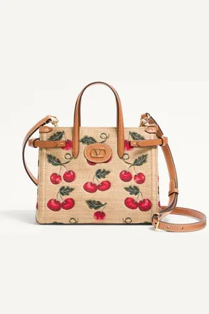 VALENTINO GARAVANI BOLSO DE COMPRAS PEQUEÑO GARAVANI ANTIBES DE RAFIA JACQUARD CON MOTIVO CHERRYFIC Mujer UNI