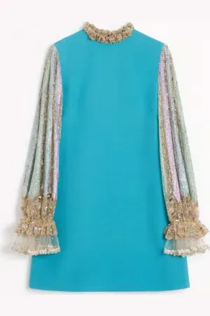 VALENTINO VESTIDO DE CREPE COUTURE CORTO Y BORDADO Mujer 36