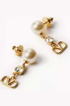 VALENTINO GARAVANI ARETES DE METAL CON PERLAS Y CRISTALES SWAROVSKI® Y EL VLOGO SIGNATURE Mujer UNI