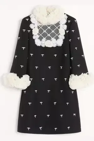 VALENTINO VESTIDO DE CREPE COUTURE CORTO Y BORDADO Mujer 36