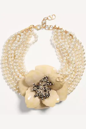 VALENTINO GARAVANI COLLAR FLEUR LUMINEUSE DE METAL, ESMALTE, PERLAS Y TELA Mujer UNI