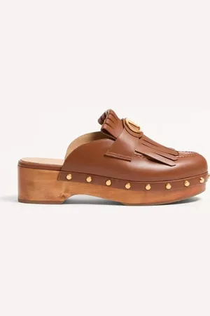 VALENTINO GARAVANI ZUECO VLOGO SIGNATURE DE CUERO DE BECERRO CON FLECOS Y TACÓN DE 45MM Mujer 35.5