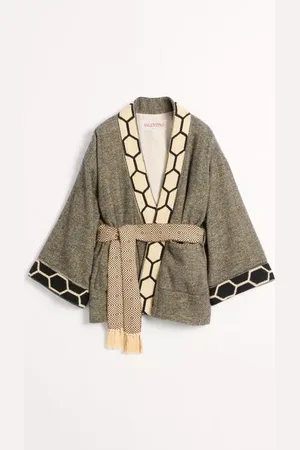 VALENTINO ABRIGO TIPO BATA DE MEZCLA DE LANA CON RIBETE DE JACQUARD Y CINTURÓN Hombre M