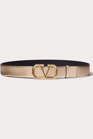 VALENTINO GARAVANI CINTURÓN REVERSIBLE DE 30 MM DE CUERO BRILLOSO Y METALIZADO DE BECERRO CON EL VLOGO SIGNATURE Mujer 065