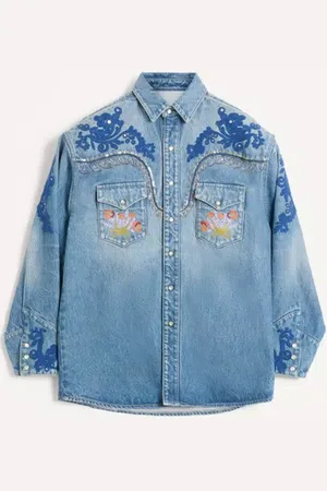 VALENTINO CAMISA VAQUERA CON BORDADOS Y CUENTAS Hombre 48