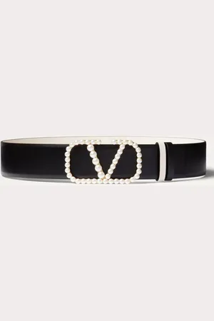 VALENTINO GARAVANI CINTURÓN REVERSIBLE DE CUERO BRILLOSO DE BECERRO DE 40 MM CON PERLAS Y CON EL VLOGO SIGNATURE Mujer 065