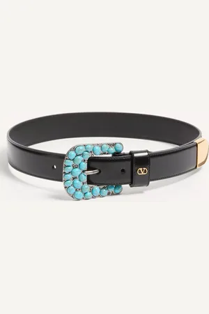 VALENTINO GARAVANI CINTURÓN DE 30 MM DE CUERO DE BECERRO CEPILLADO CON EL VLOGO SIGNATURE Mujer 070