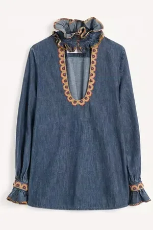 VALENTINO TOP DE CHAMBRAY BORDADO Mujer 36