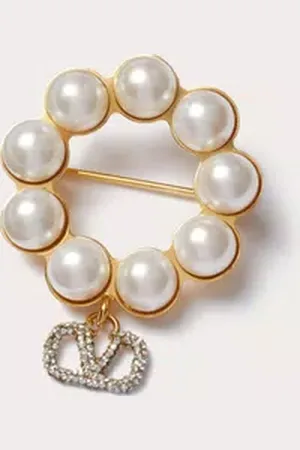 VALENTINO GARAVANI BROCHE DE METAL VLOGO SIGNATURE CON PERLAS Y CRISTALES SWAROVSKI® Mujer UNI