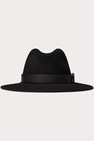 VALENTINO GARAVANI SOMBRERO FEDORA VLOGO SIGNATURE DE CUERO Y PELO DE CONEJO Mujer 56