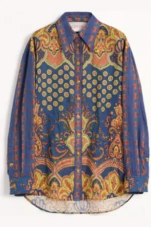 VALENTINO CAMISA DE LINO PAISLEY MEDAGLIONI VOYAGE IMAGINAIRE Mujer 36