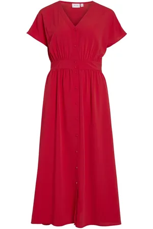 VILA Prenda Abotonada De Mangas Cortas Vestido Midi
