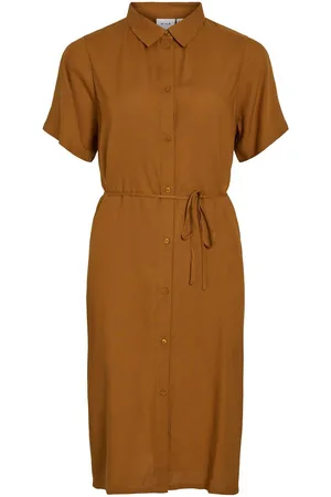 VILA Viragna De Mangas Cortas Vestido Camisero