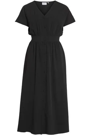 VILA Prenda Abotonada De Mangas Cortas Vestido Midi