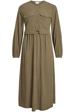 VILA Mangas Largas Vestido Midi