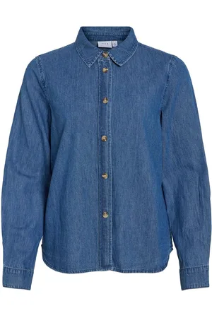 VILA Mangas Largas Camisa Vaquera