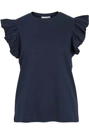 VILA Visummer, Cuello Redondo Top De Mangas Casquillo