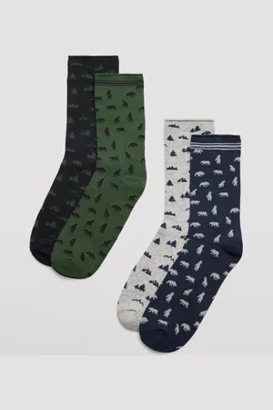 YSABEL MORA Pack 4 calcetines sin puño algodón para hombre estampados montaña