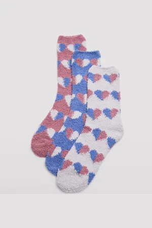 YSABEL MORA Pack de 3 calcetines de franela extrasuaves de mujer corazones