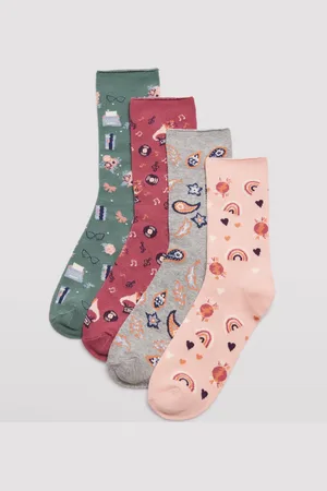 YSABEL MORA Pack 4 calcetines de mujer sin puño dibujos estampados