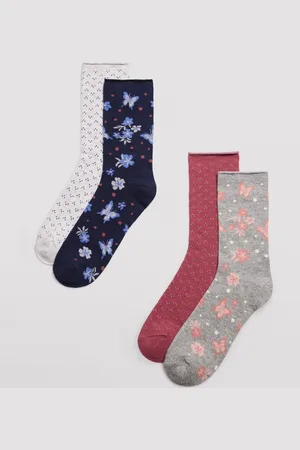 YSABEL MORA Pack 4 calcetines de mujer sin puño estampados mariposas