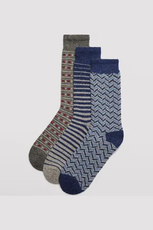 YSABEL MORA Pack 3 calcetines de angora extrasuaves para hombre estampados gris y azul