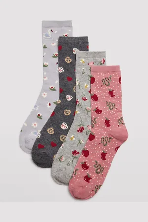 YSABEL MORA Pack 4 calcetines algodón de mujer dibujos estampados