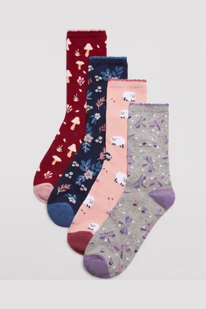 YSABEL MORA Pack 4 calcetines algodón de mujer estampados otoño