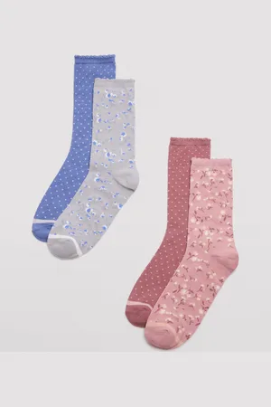 YSABEL MORA Pack 4 calcetines algodón de mujer estampados tonos azul y rosa
