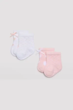 YSABEL MORA Pack 4 calcetines de bebé recién nacido estampados rosa y blanco