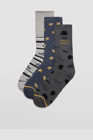 YSABEL MORA Pack 3 calcetines térmicos sin puño de hombre estampados tonos grises
