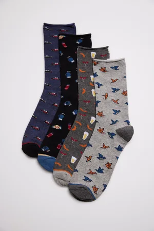 YSABEL MORA Pack 4 calcetines sin puño de hombre estampados dibujos