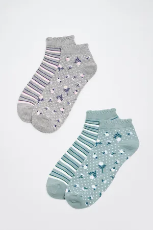 YSABEL MORA Pack 4 calcetines cortos estampados rayas y flores
